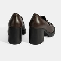 Kadın Kahve Kalın Topuklu Deri Loafer