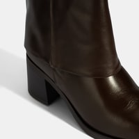 Kadın Kahve Katlama Detaylı Topuklu Deri Bot