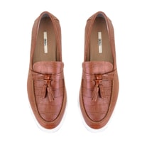 Kadın Kahve Kroko Baskılı Deri Loafer