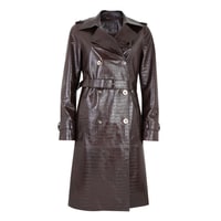 Kadın Kahve Kroko Baskılı Deri Trençkot