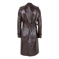 Kadın Kahve Kroko Baskılı Deri Trençkot