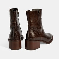 Kadın Kahve Kroko Baskılı Fermuarlı Deri Topuklu Bot