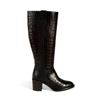Kadın Kahve Kroko Baskılı Kalın Topuklu Deri Çizme