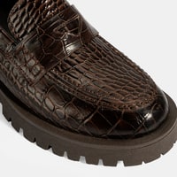 Kadın Kahve Kroko Basklı Deri Loafer