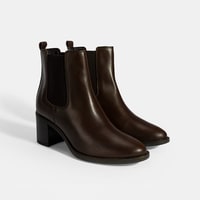 Kadın Kahve Lastikli Topuklu Deri Bot