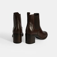 Kadın Kahve Lastikli Topuklu Deri Bot