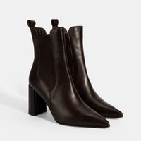 Kadın Kahve Lastikli Topuklu Deri Bot