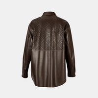 Kadın Kahve Lazer Kesimli Geometrik Desenli Deri Gömlek