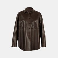 Kadın Kahve Lazer Kesimli Geometrik Desenli Deri Gömlek