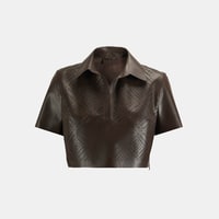 Kadın Kahve Lazer Kesimli Kısa Perforeli Deri Gömlek