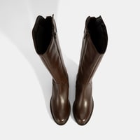 Kadın Kahve Metal Toka Detaylı Deri Çizme