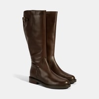 Kadın Kahve Metal Toka Detaylı Deri Çizme