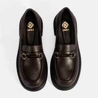 Kadın Kahve Metal Toka Detaylı Deri Loafer