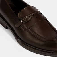 Kadın Kahve Metal Toka Detaylı Deri Loafer