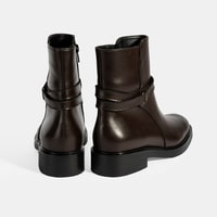 Kadın Kahve Metal Toka Detaylı Fermuarlı Deri Bot