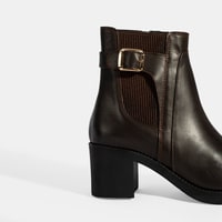 Kadın Kahve Metal Toka Detaylı Topuklu Deri Bot