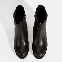 Kadın Kahve Metal Toka Detaylı Topuklu Deri Bot