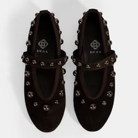 Kadın Kahve Metal Zımba Detaylı Mary Jane Babet