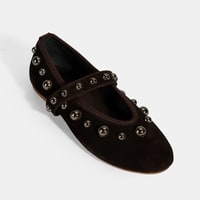 Kadın Kahve Metal Zımba Detaylı Mary Jane Babet