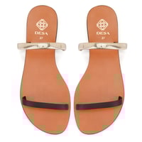 Kadın Kahve Parlak Aksesuarlı Deri Terlik