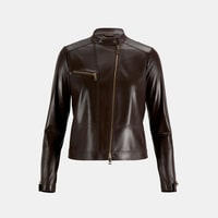 Kadın Kahve Perfore Detaylı Deri Ceket