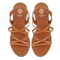 Kadın Kahve Platform Topuklu Deri Sandalet