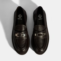 Kadın Kahve Toka Aksesuarlı Kalın Tabanlı Deri Loafer