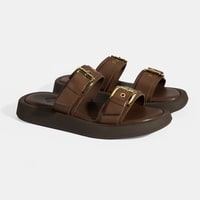 Kadın Kahve Toka Detaylı Deri Terlik 