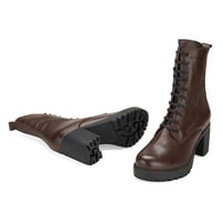 Kadın Kahve Topuklu Deri Bot