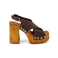 Kadın Kahve Topuklu Süet Deri Sandalet