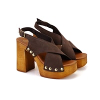 Kadın Kahve Topuklu Süet Deri Sandalet