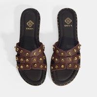 Kadın Kahve Zımba Detaylı Deri Terlik