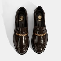 Kadın Kahve Zincir Aksesuarlı Deri Loafer