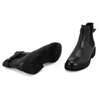 Kadın Kemer Aksesuarlı Siyah Lastikli Deri Chelsea Bot