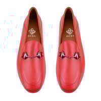 Kadın Kırmızı Toka Aksesuarlı Deri Babet