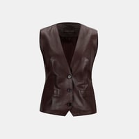 Kadın Koyu Kahve Deri Yelek