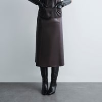 Kadın Koyu Kahve Midi Boy Deri Etek