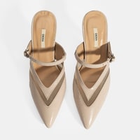 Kadın Krem Ayarlanabilir Tokalı Deri Abiye Topuklu Terlik