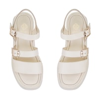 Kadın Krem Ayarlanabilir Tokalı Deri Sandalet