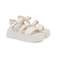 Kadın Krem Ayarlanabilir Tokalı Deri Sandalet