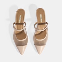 Kadın Krem Fileli Deri Topuklu Terlik