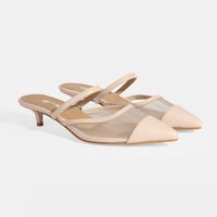 Kadın Krem Fileli Deri Topuklu Terlik