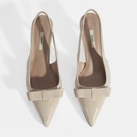 Kadın Krem Fiyonk Detaylı Rugan Topuklu Klasik Ayakkabı