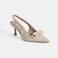 Kadın Krem Fiyonk Detaylı Rugan Topuklu Klasik Ayakkabı