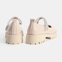 Kadın Krem Mary Jane Cırt Detaylı Deri Babet