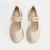 Kadın Krem Mary Jane Cırt Detaylı Deri Babet