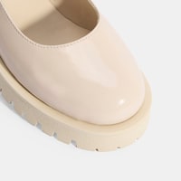 Kadın Krem Mary Jane Cırt Detaylı Deri Babet