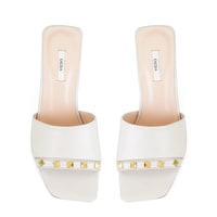 Kadın Krem Topuklu Deri Terlik