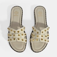 Kadın Krem Zımba Detaylı Deri Terlik