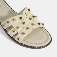 Kadın Krem Zımba Detaylı Deri Terlik